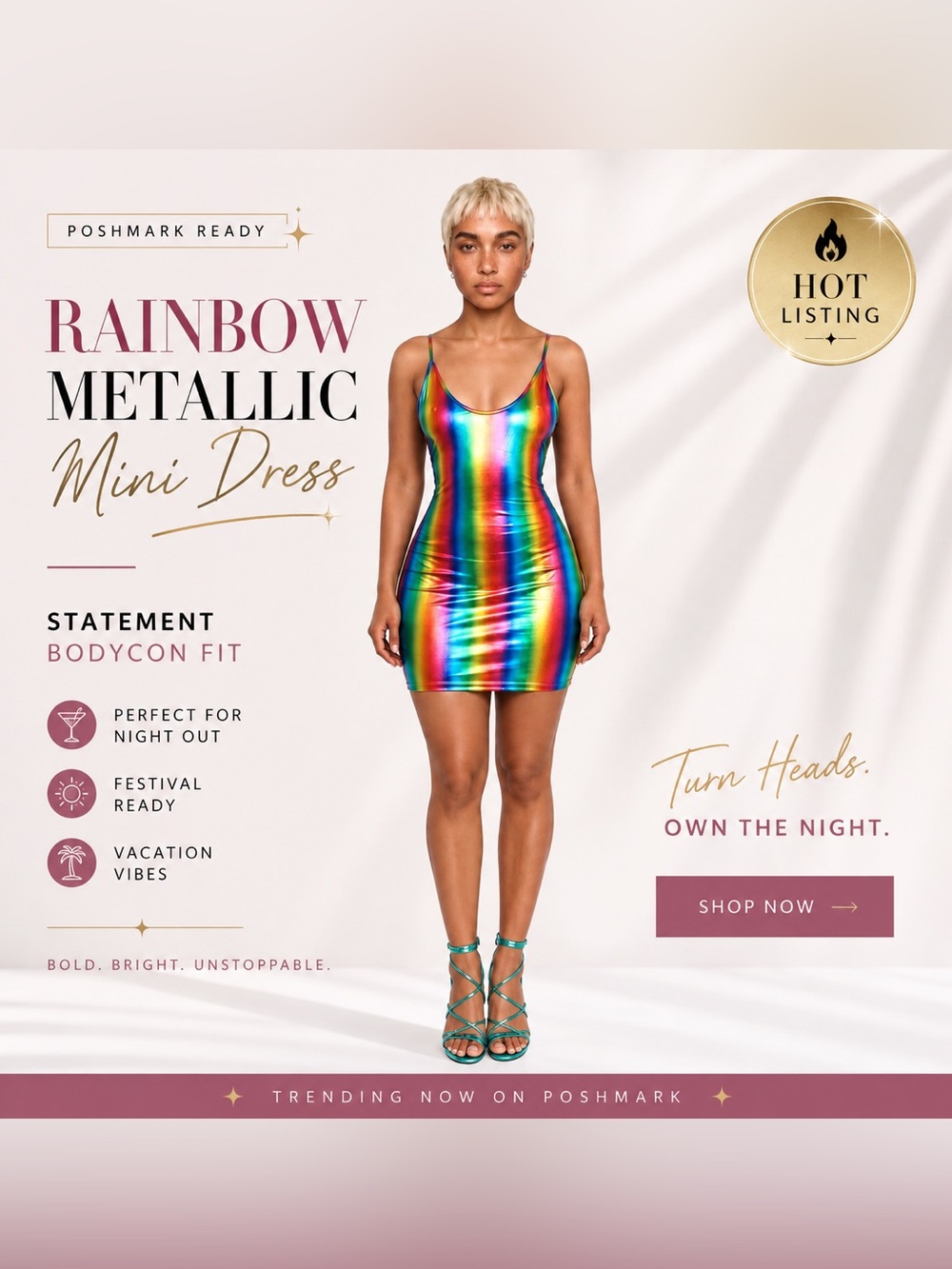 Rainbow Metallic Bodycon Dress - Sleeveless Strappy Mini